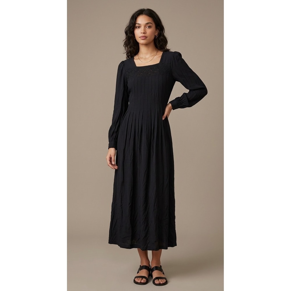 Sarah Elizabeth Maxi Dress 6 Black Vintage Lace Trim Long Sleeve Goth Victorian